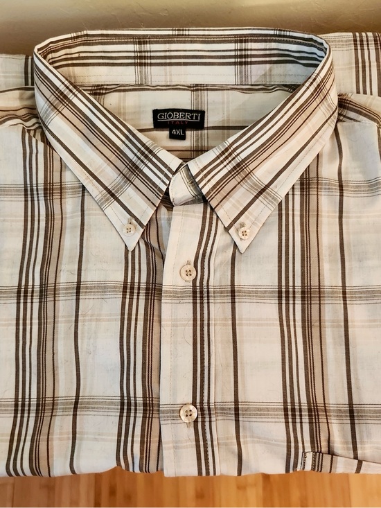 Gioberti Other - Men's 4XL Gioberti Italy White Brown Plaid Button-Down Shirt Short Sleeve